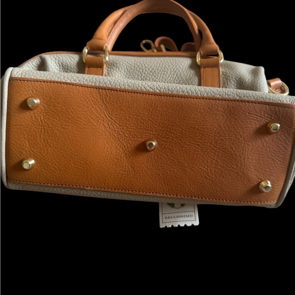 NWT Valentina Italian Leather Satchel - Cream & Brown 🇮🇹✨ - Picture 11 of 11